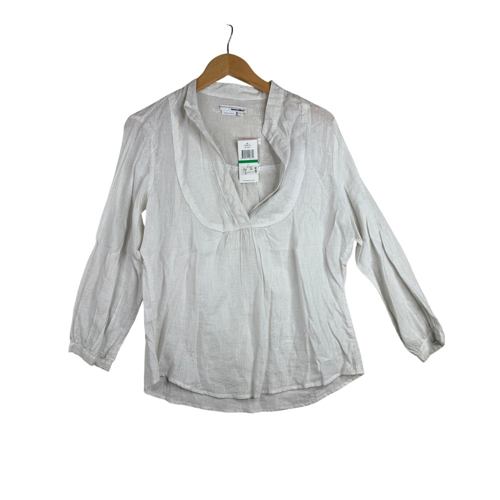 NWT To the Max Split V-neck Popover Striped Tunic size Large White/Cream